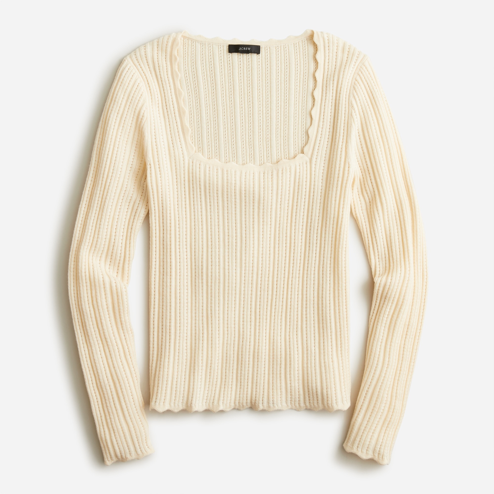 J.Crew: Scalloped Squareneck Pointelle Sweater For Women