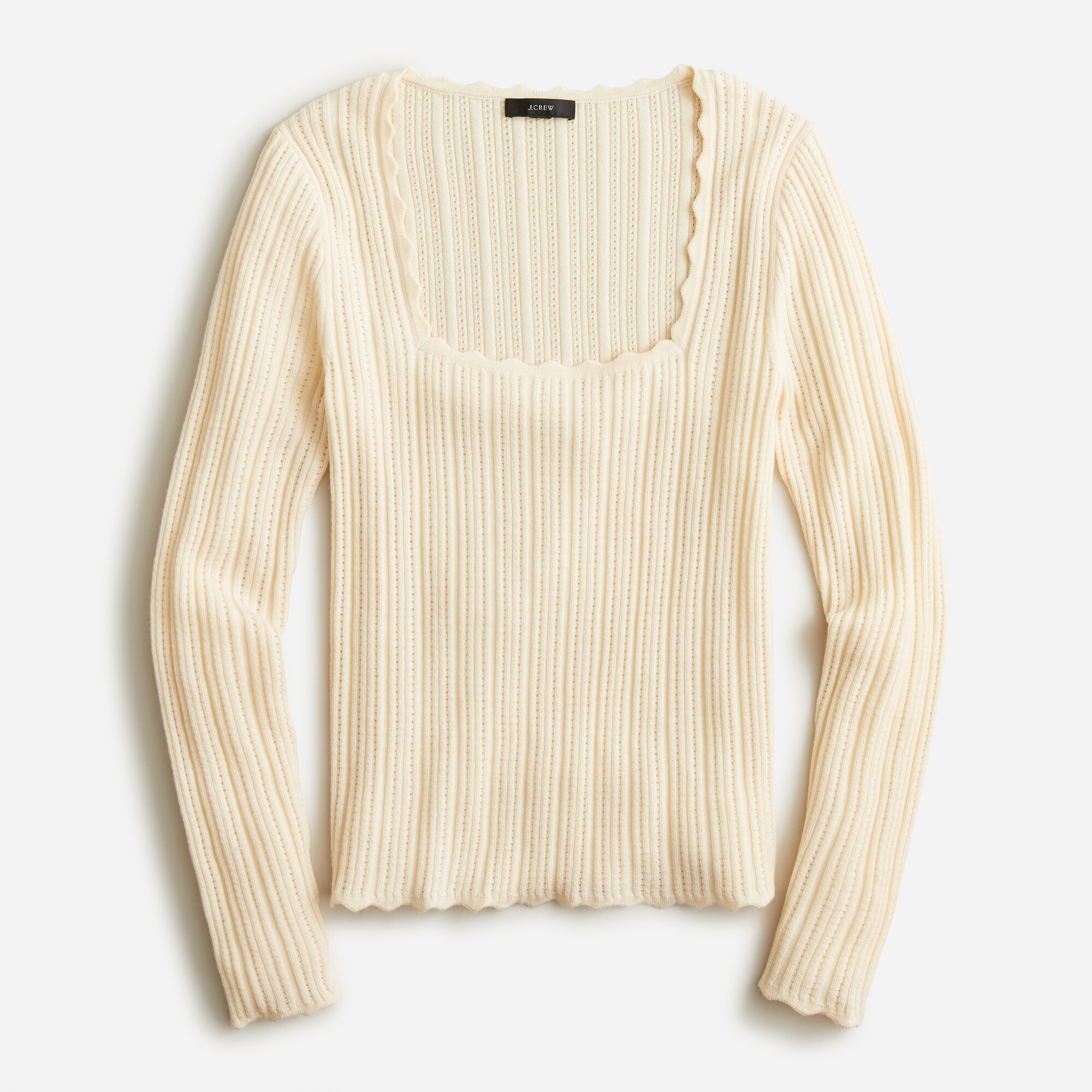 Scalloped squareneck pointelle sweater