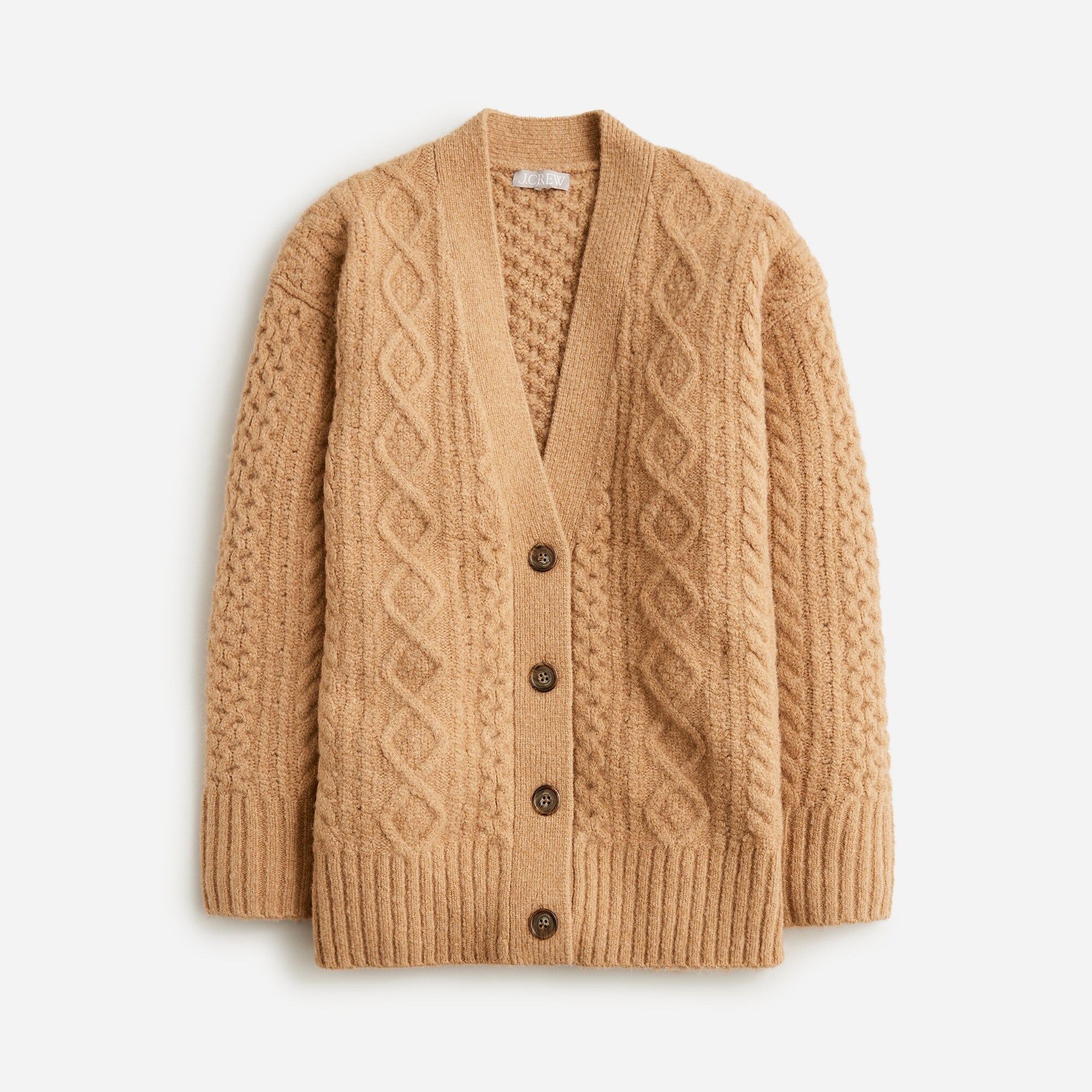 Cable-knit stretch cardigan sweater