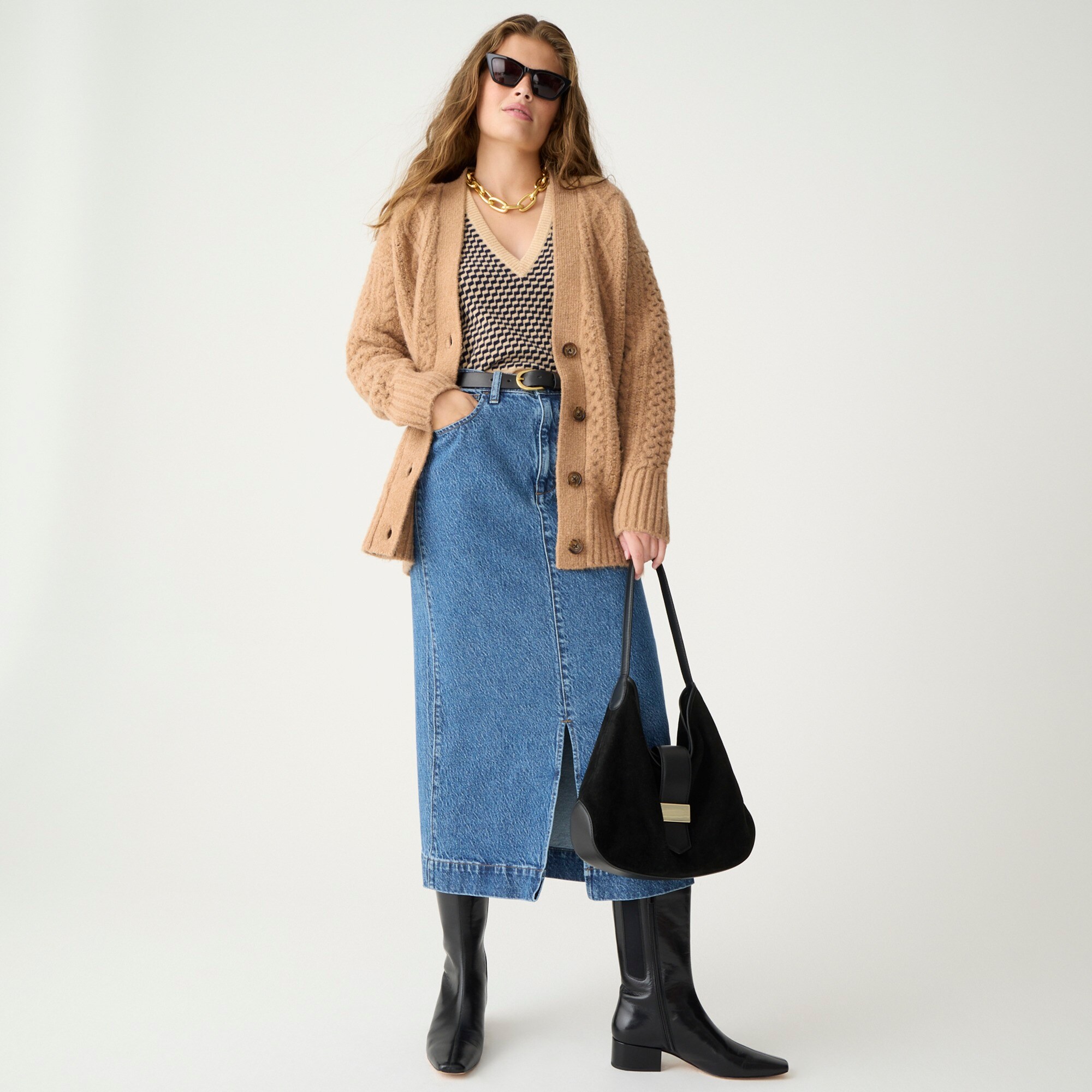 womens Cable-knit stretch cardigan sweater