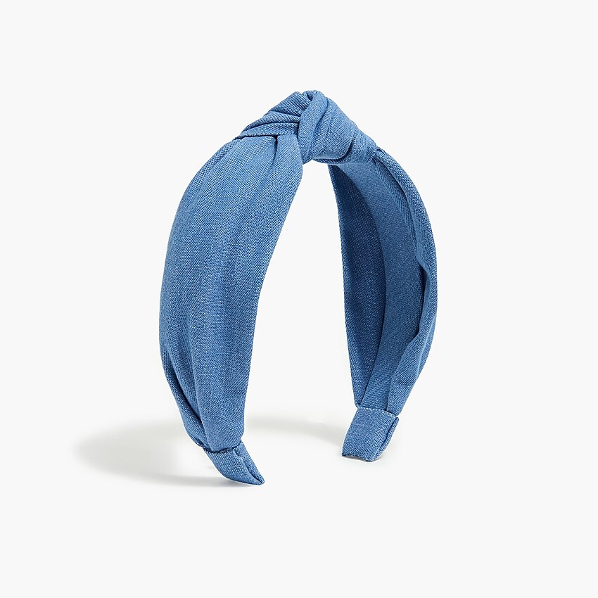factory: girls' chambray knotted headband for girls, right side, view zoomed
