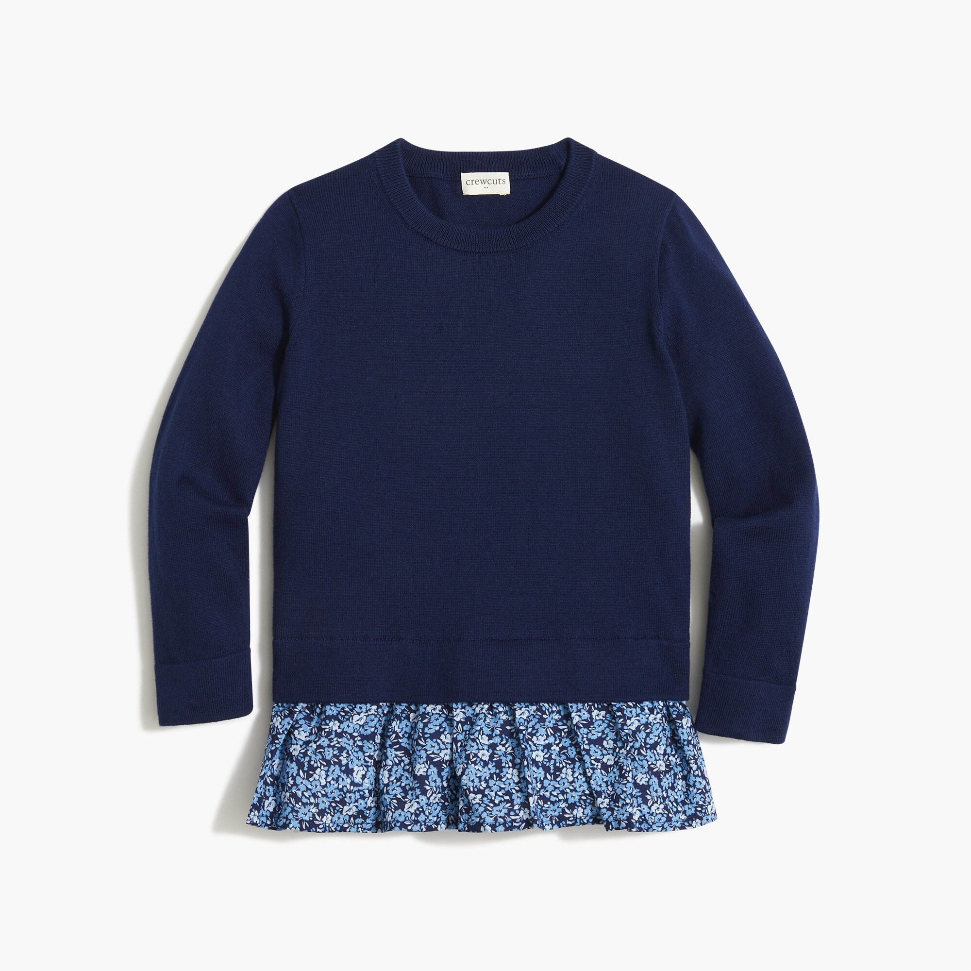 Girls' navy floral peplum sweater