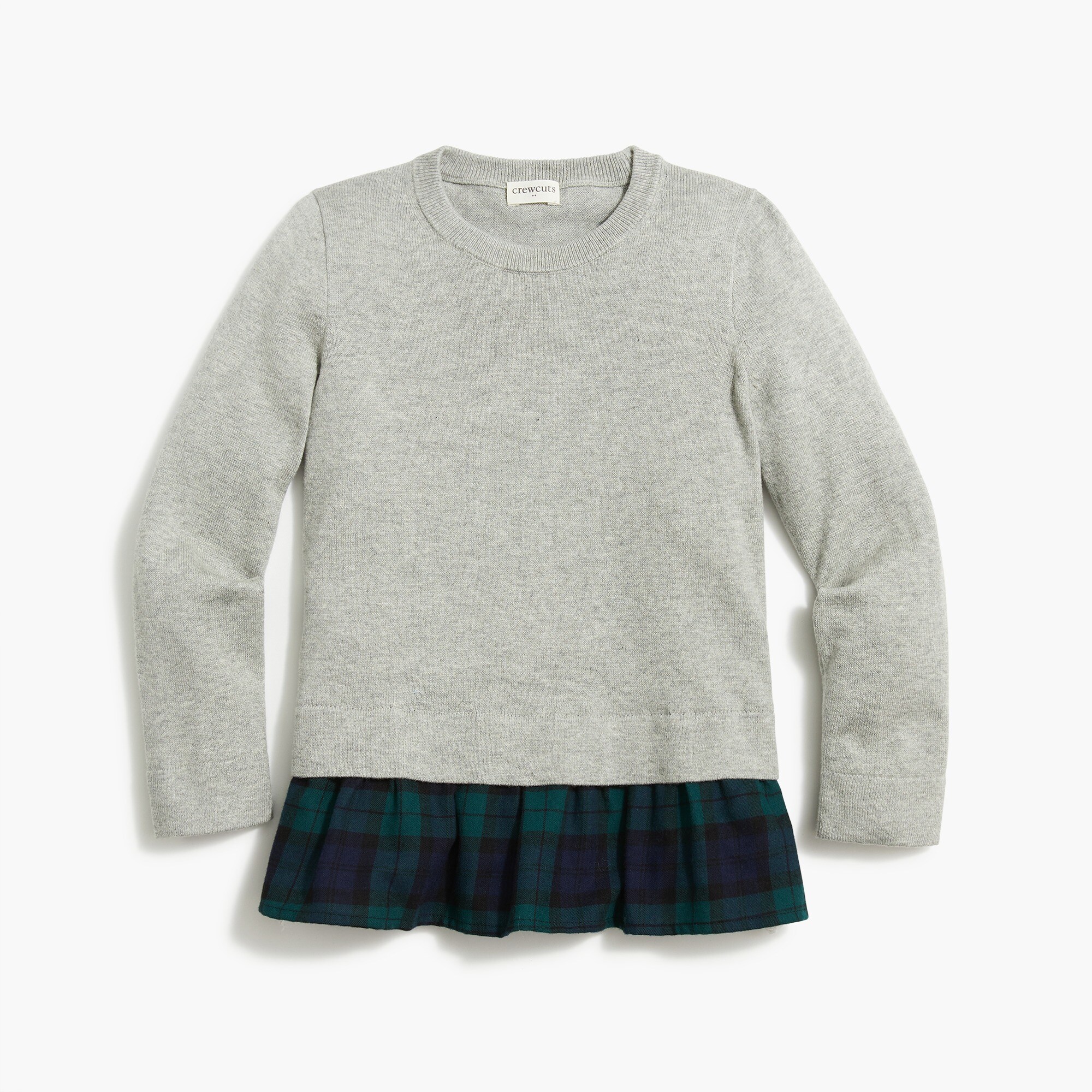 Girls' Black Watch plaid peplum sweater
