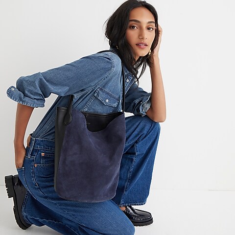 womens Berkeley bucket bag in leather and suede