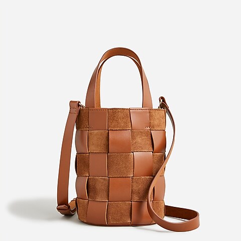 womens Woven bucket bag in leather and suede