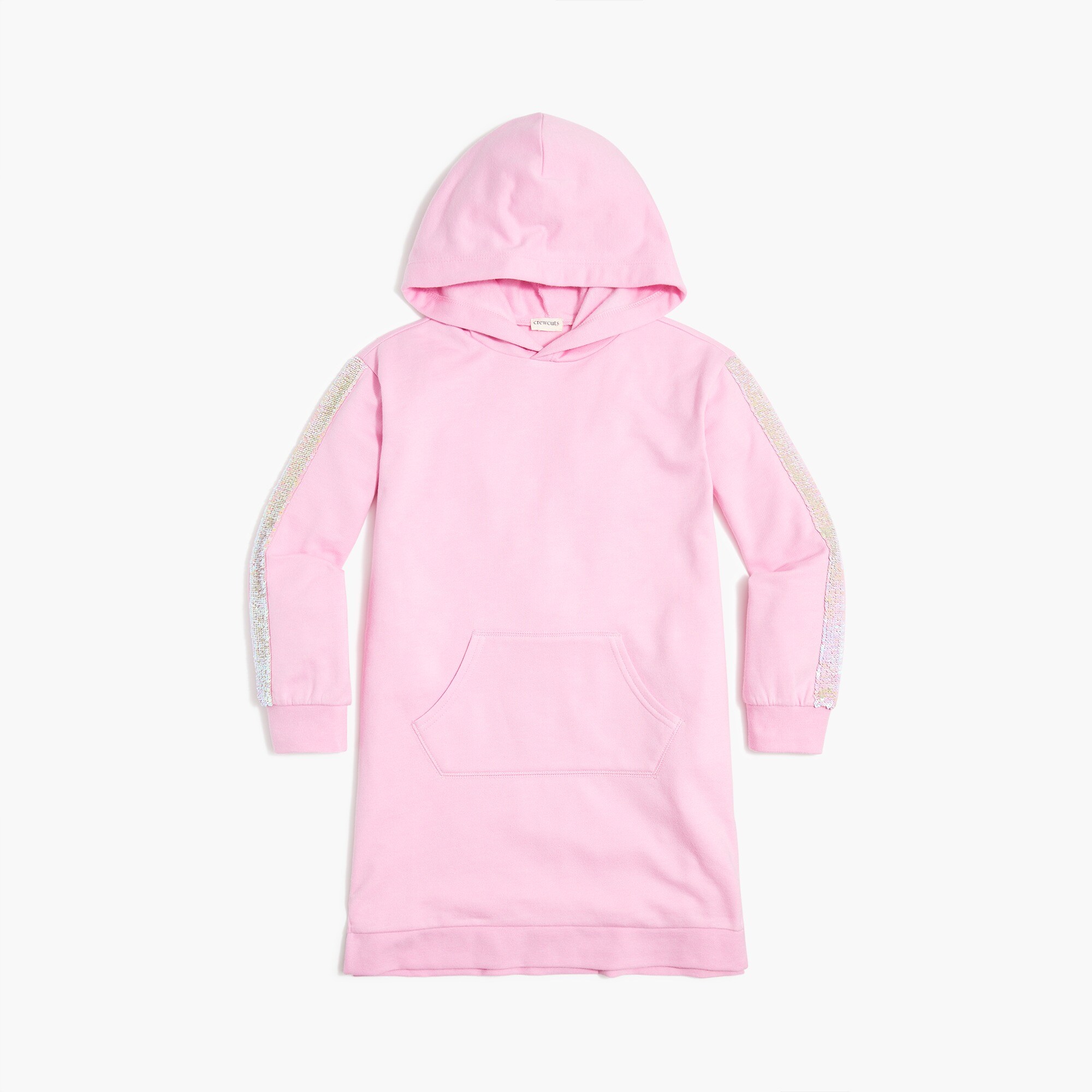 Girls' side-striped sequin hooded dress