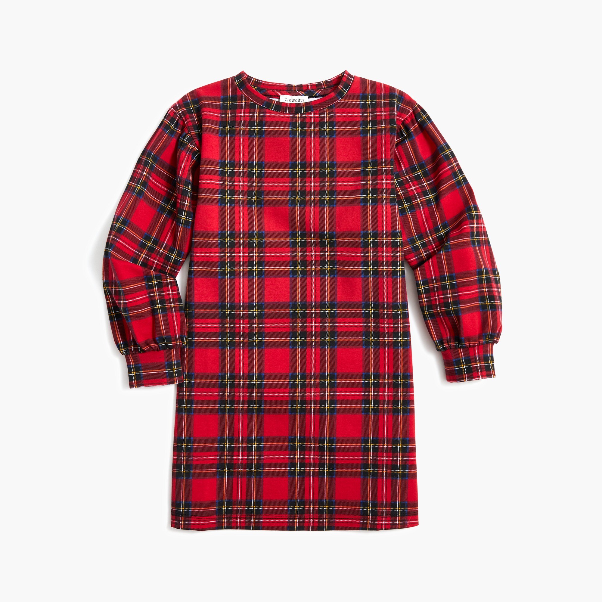 Girls' tartan dress with puff sleeves
