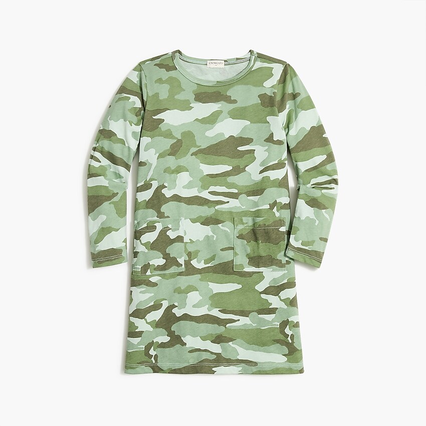 factory: girls' camo pocket t-shirt dress for girls, right side, view zoomed