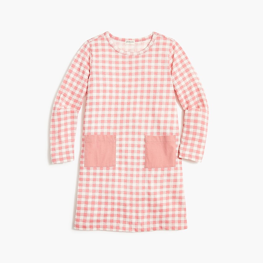 factory: girls' gingham pocket t-shirt dress for girls, right side, view zoomed