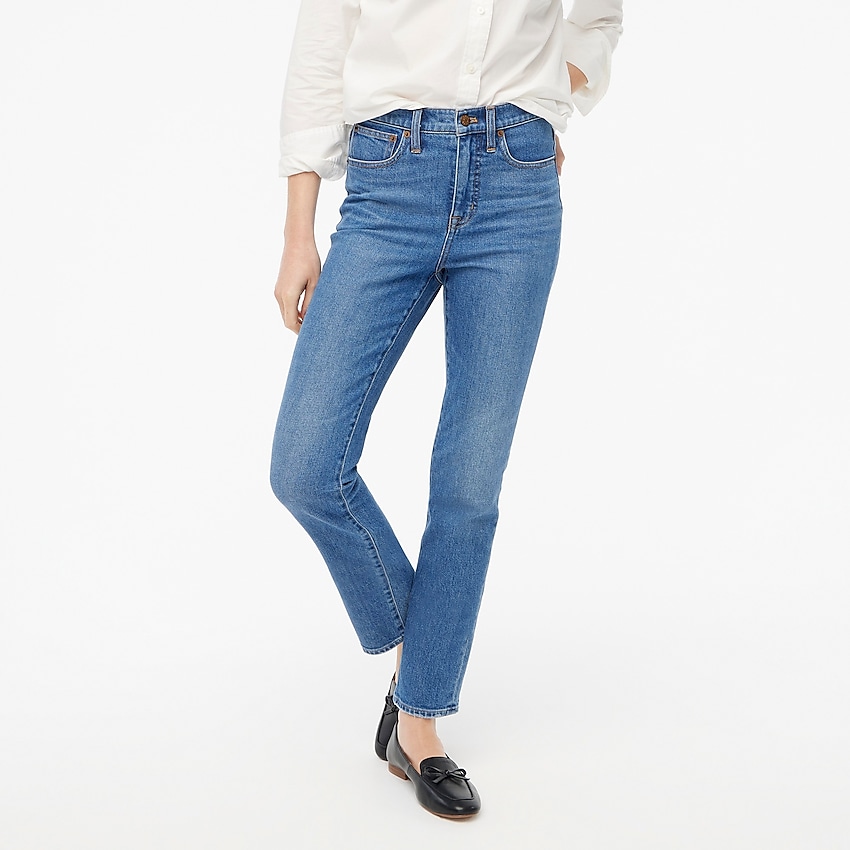 factory: essential straight jean in all-day stretch for women, right side, view zoomed