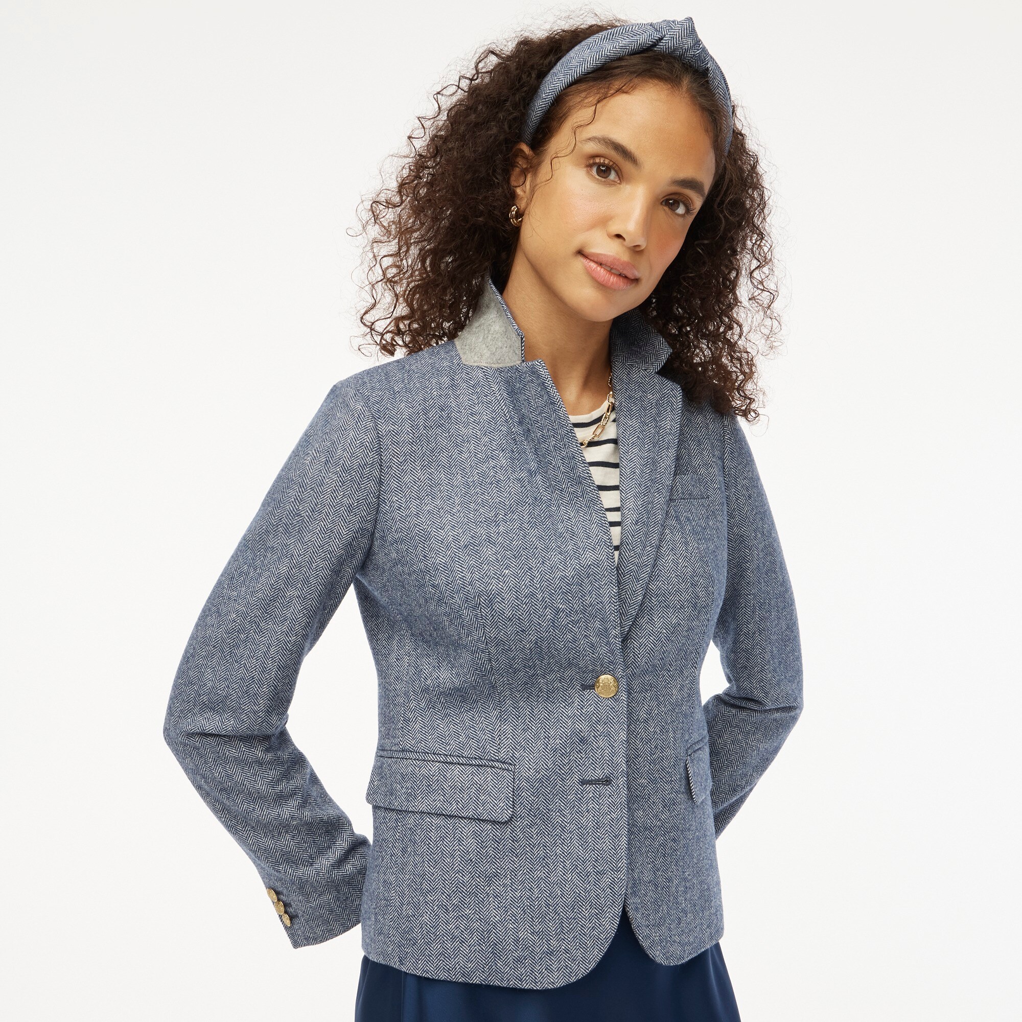 Factory Herringbone Wool blend Schoolboy Blazer For Women