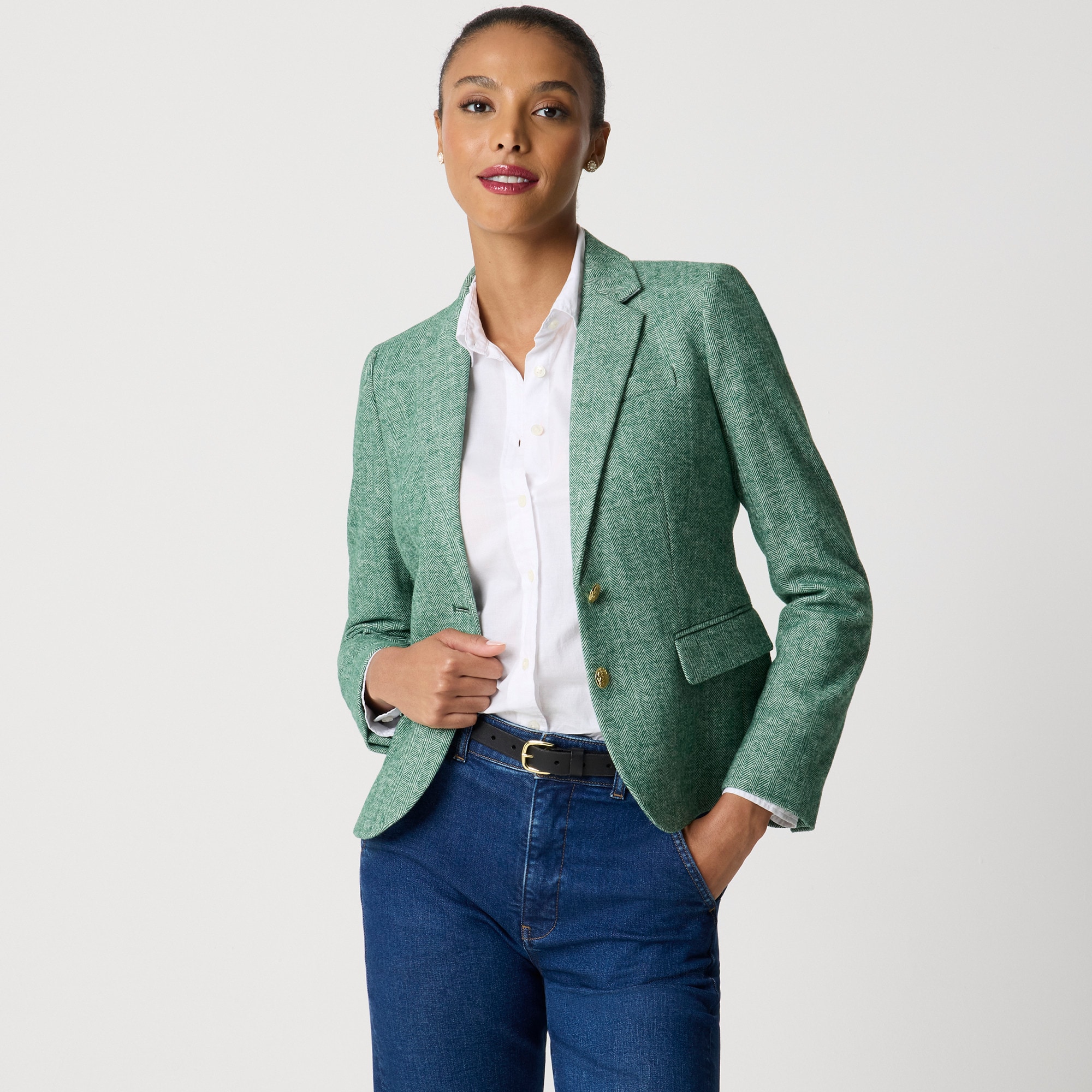 Herringbone wool-blend schoolboy blazer