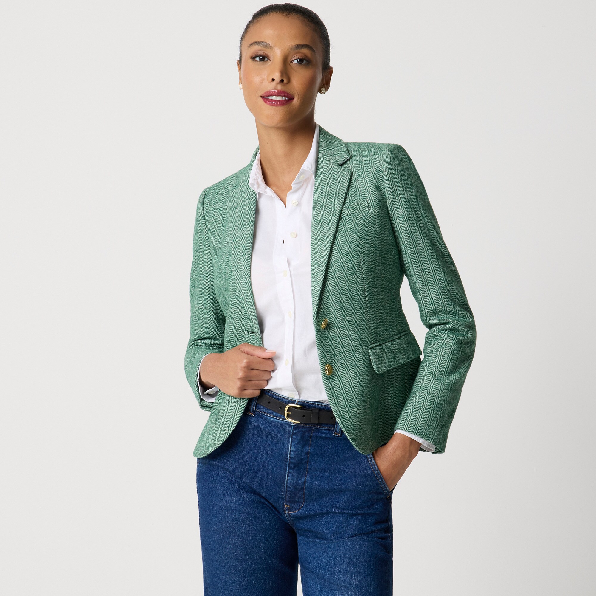Petite herringbone wool-blend schoolboy blazer