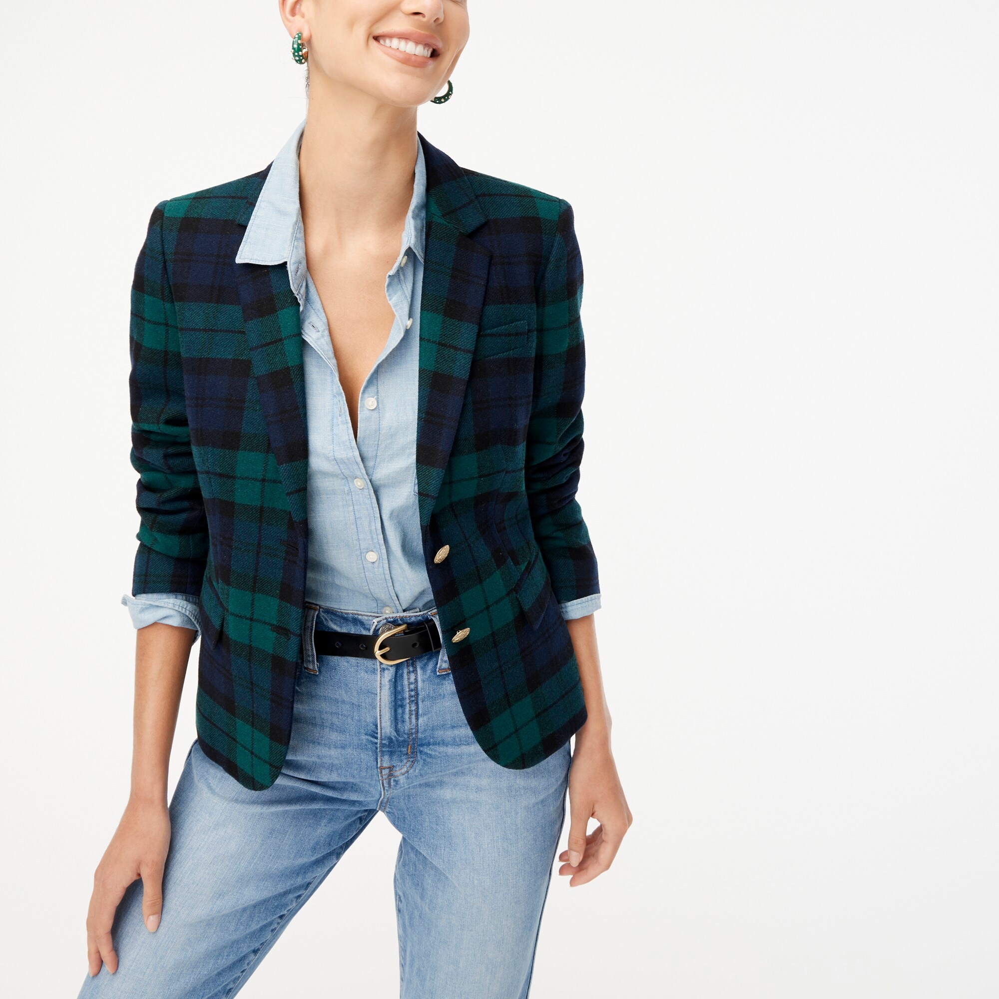 Factory Black Watch Plaid Woolblend Schoolboy Blazer For Women