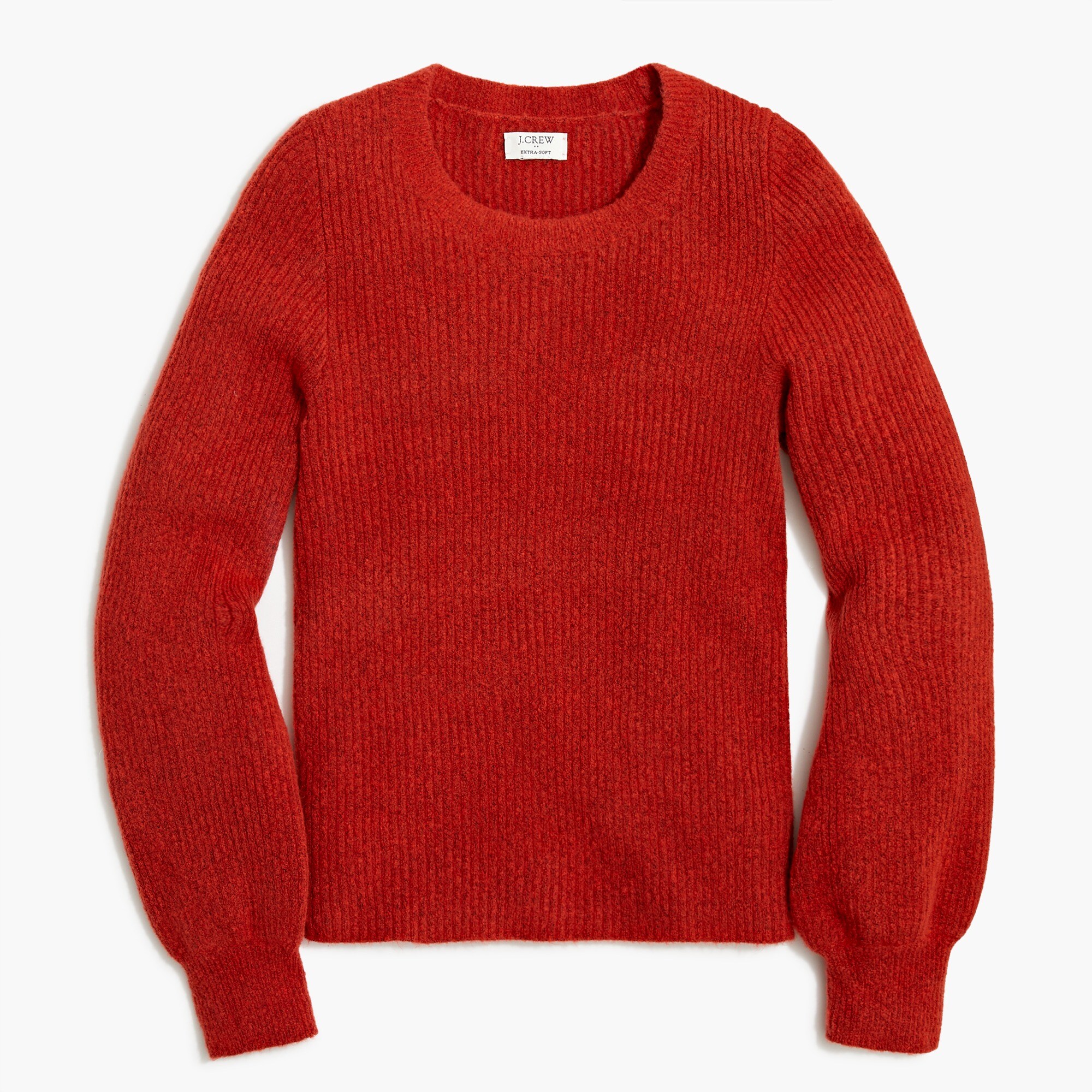 ribbed puff-sleeve sweater in extra-soft yarn for women