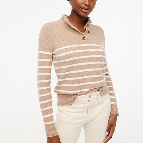 womens Striped button-front pullover in extra-soft yarn