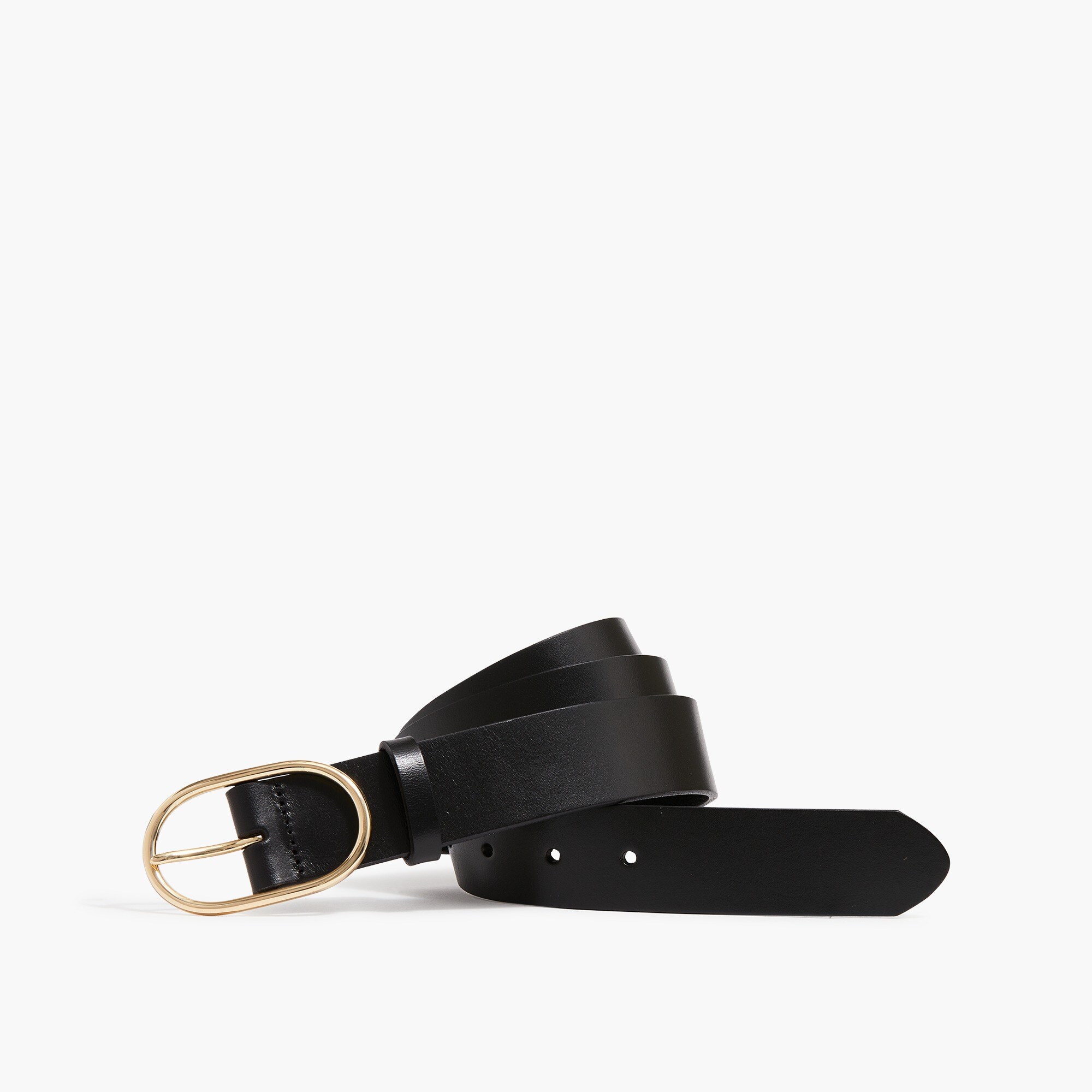 factory: oval-buckle leather belt for women