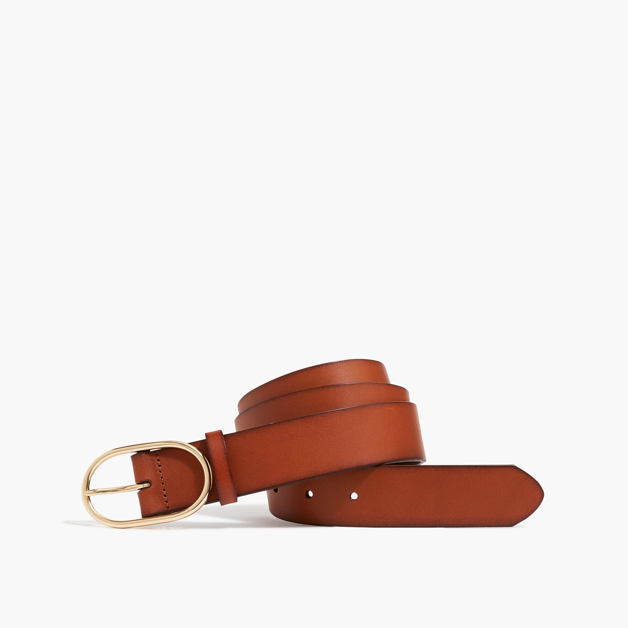 Oval-buckle leather belt