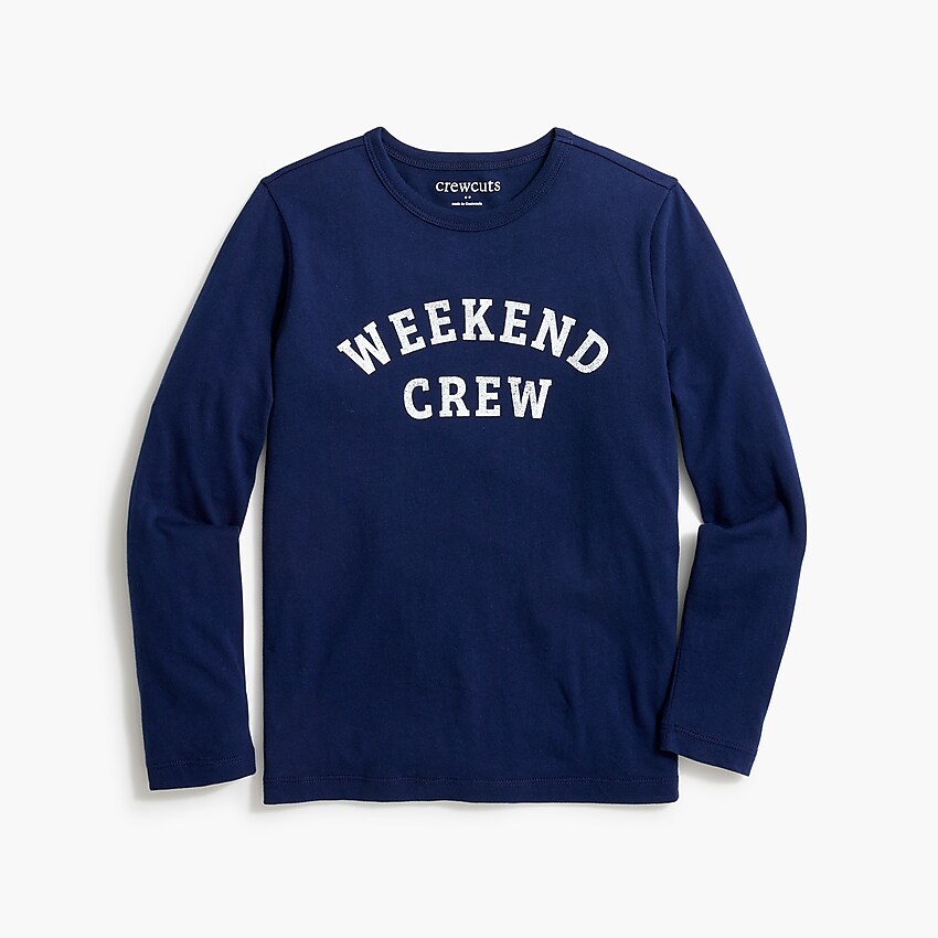 factory: boys' "weekend crew" graphic tee for boys, right side, view zoomed