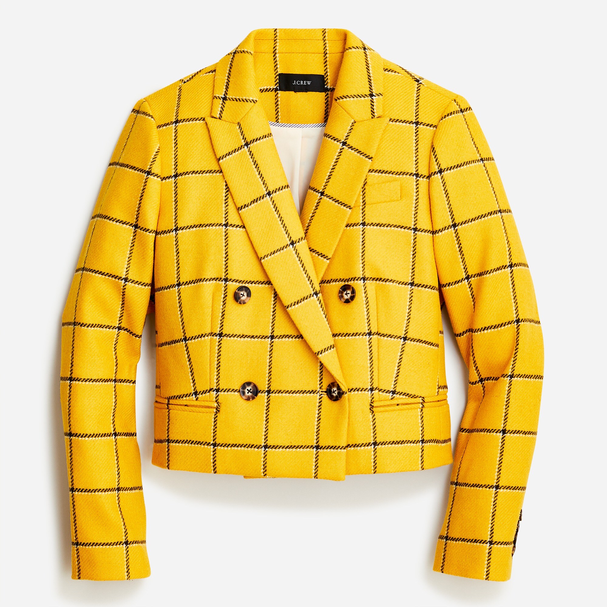 Limited-edition cropped double-breasted blazer in windowpane wool