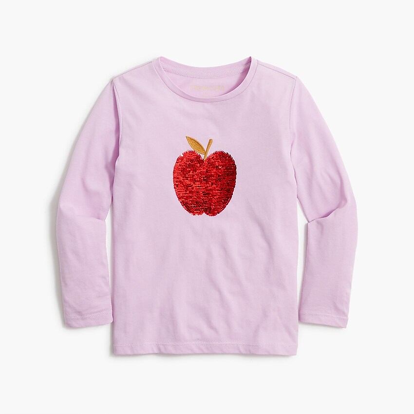 factory: girls' sequin apple graphic tee for girls, right side, view zoomed