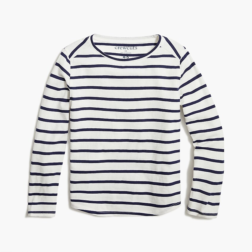 factory: girls' striped long-sleeve tee with shirttail hem for girls, right side, view zoomed