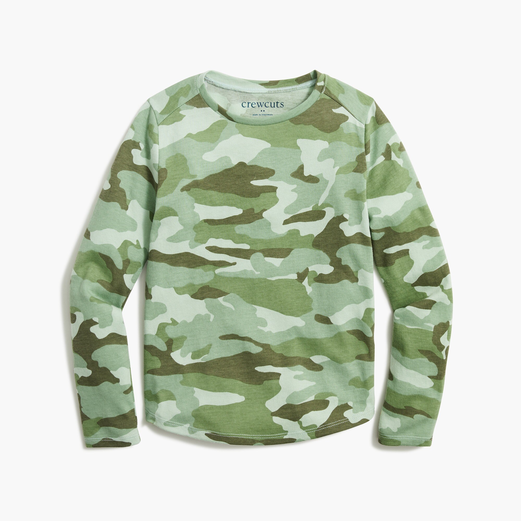 Girls' camo tee with shirttail hem