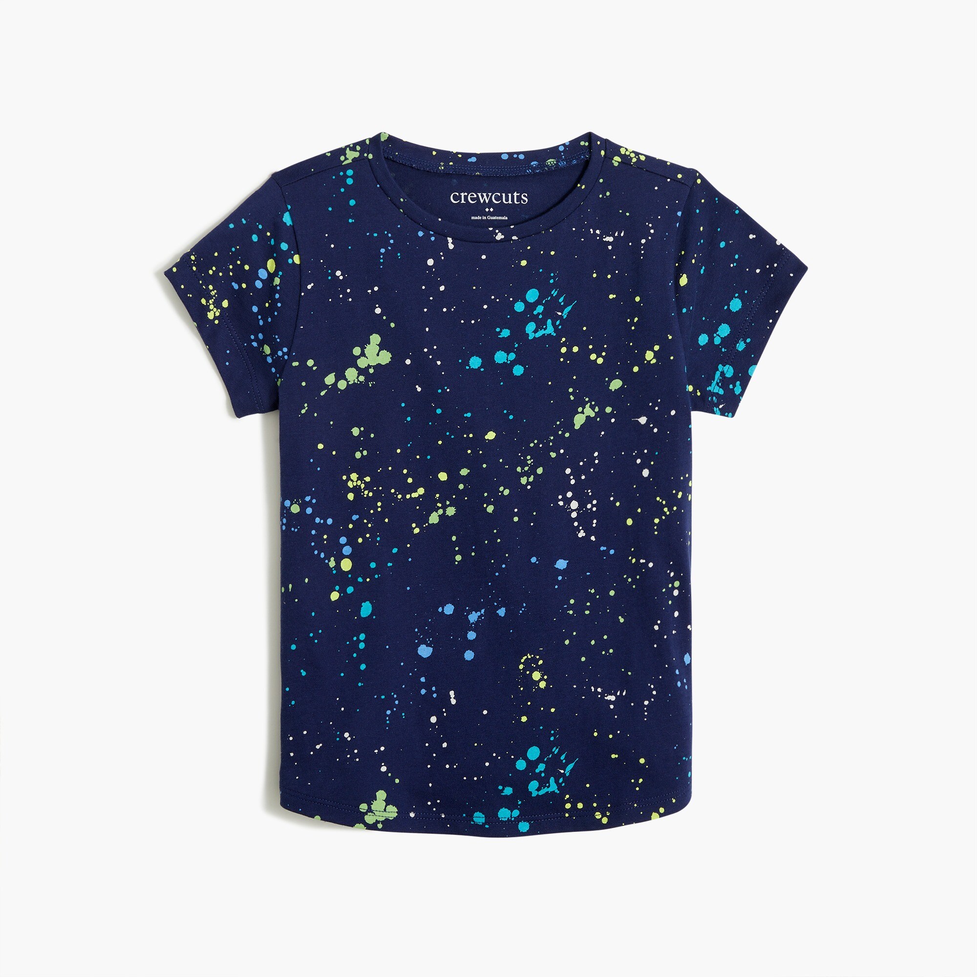 Girls' paint-splatter tee with shirttail hem