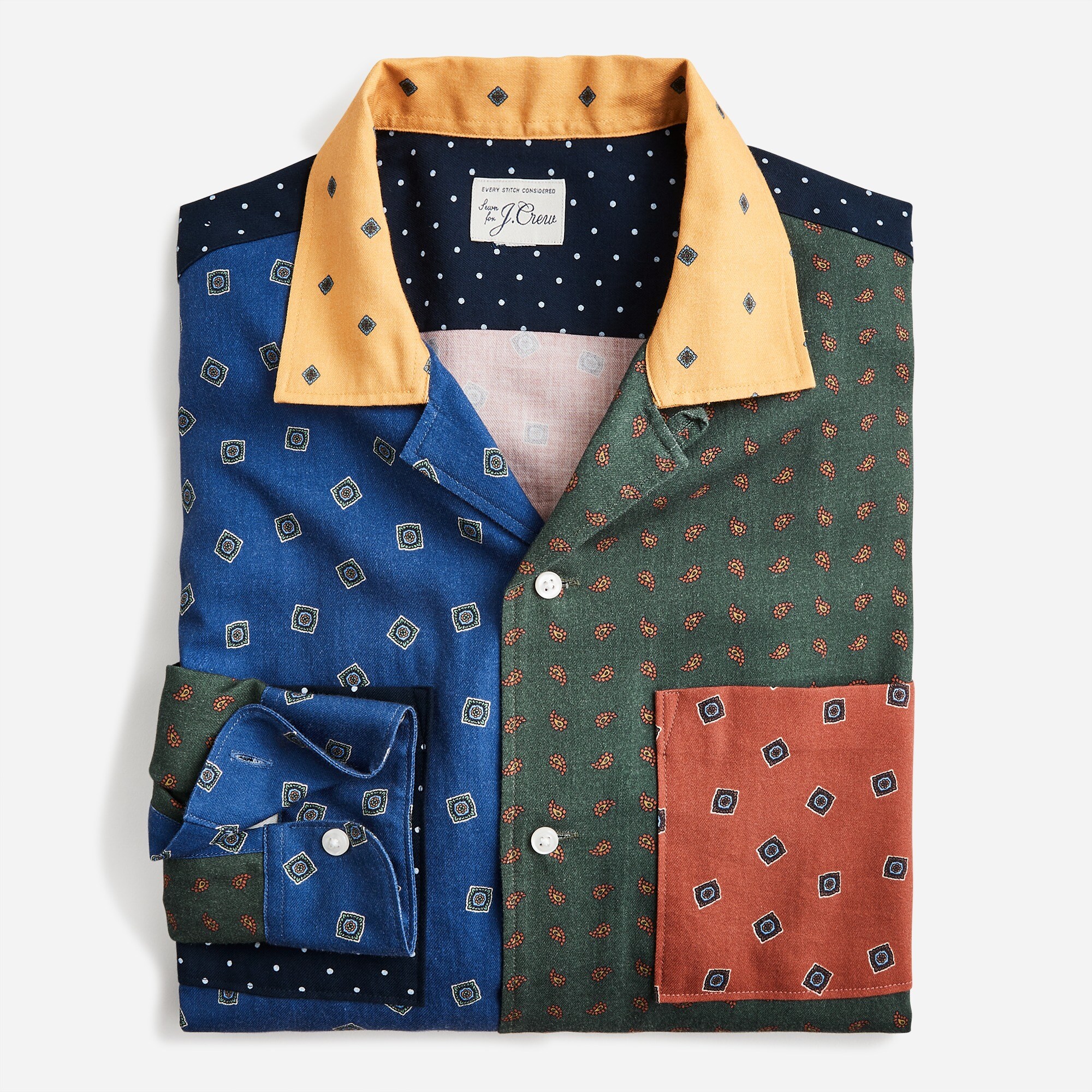 Cotton-wool blend challis camp-collar shirt