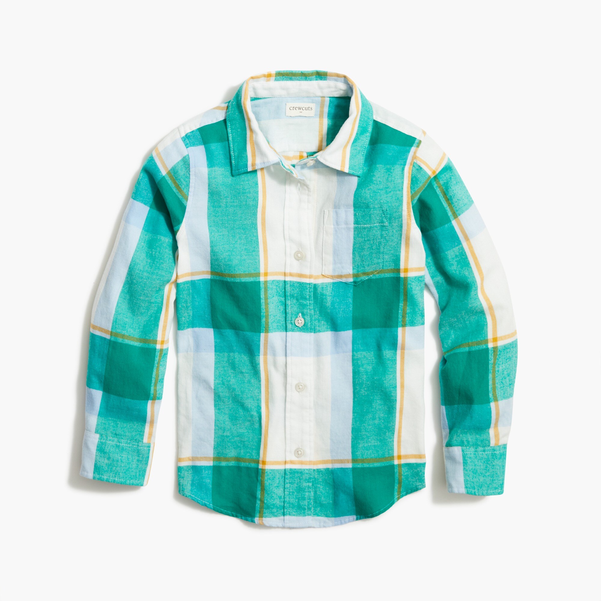 Girls' green button-up flannel shirt