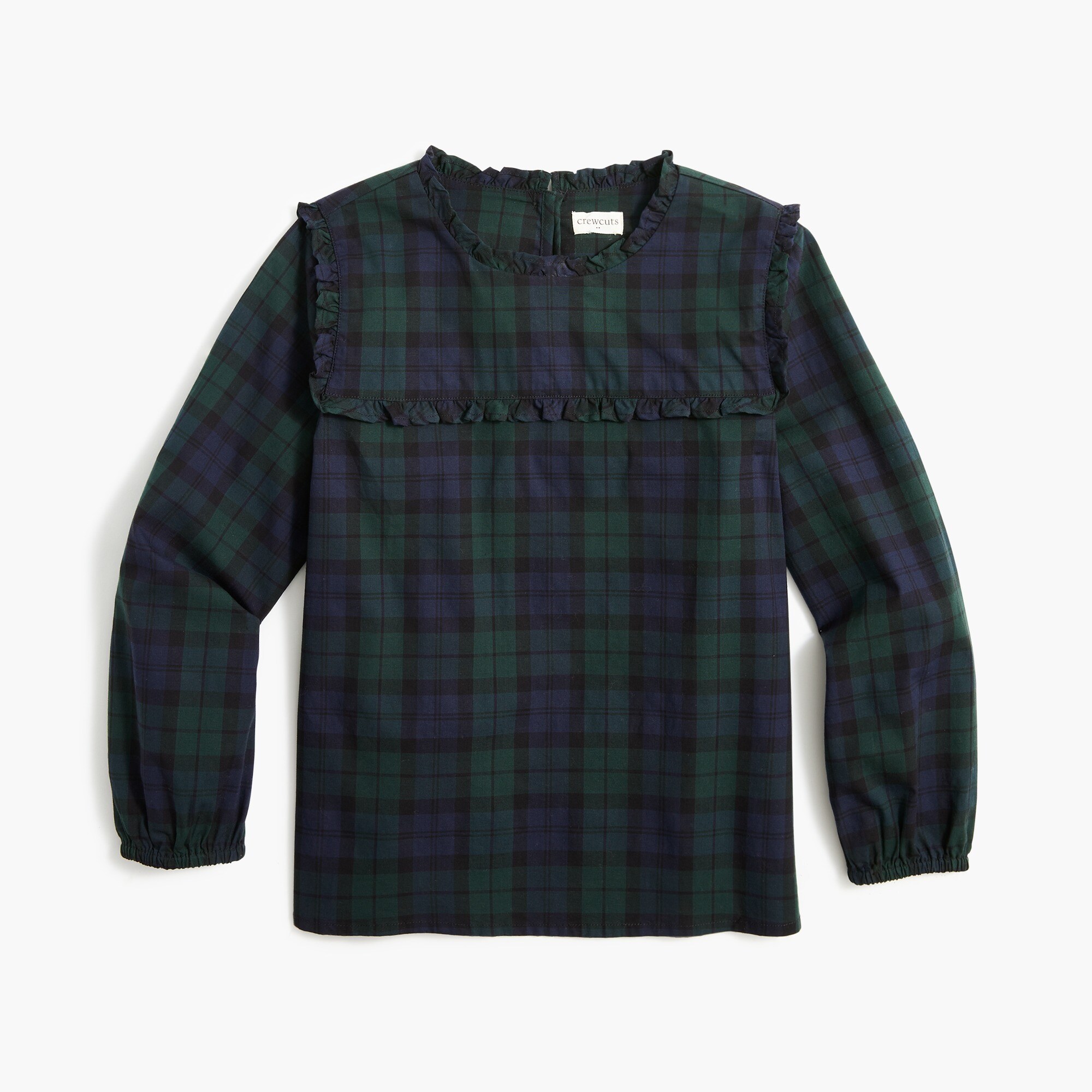 girls' black watch plaid ruffle top for girls