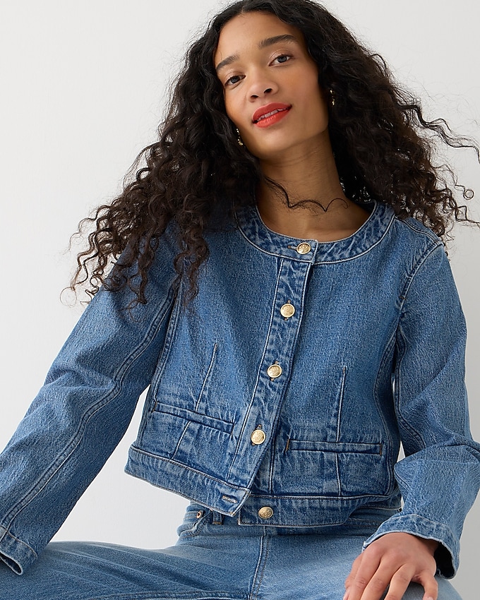 j.crew: louisa lady jacket in denim for women, right side, view zoomed