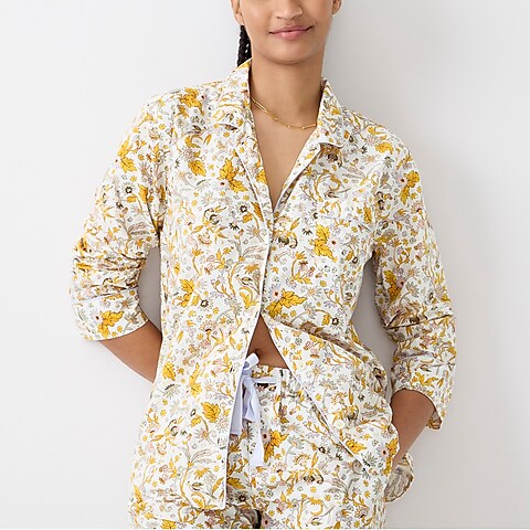 womens Long-sleeve cotton poplin pajama set in sunny blooms