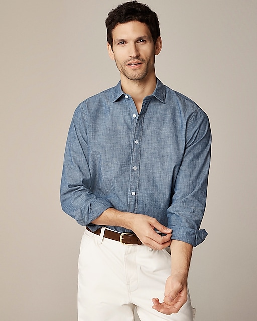  Slim Bowery chambray shirt with spread collar