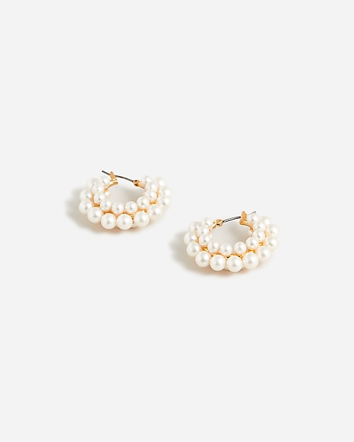 womens Layered mini-pearl hoop earrings