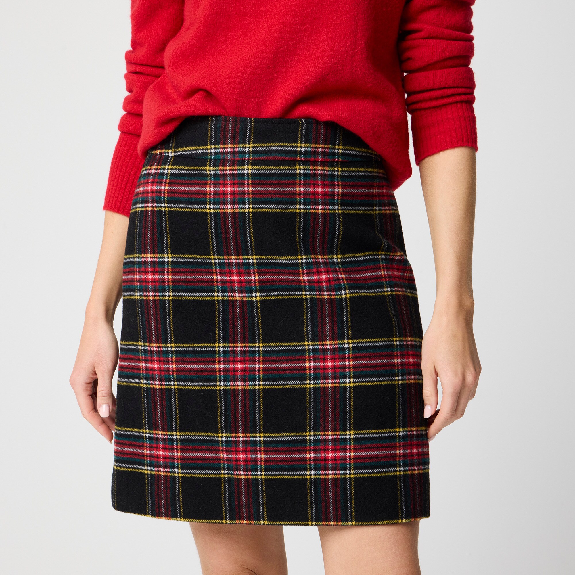 Plaid wool-blend A-line mini skirt