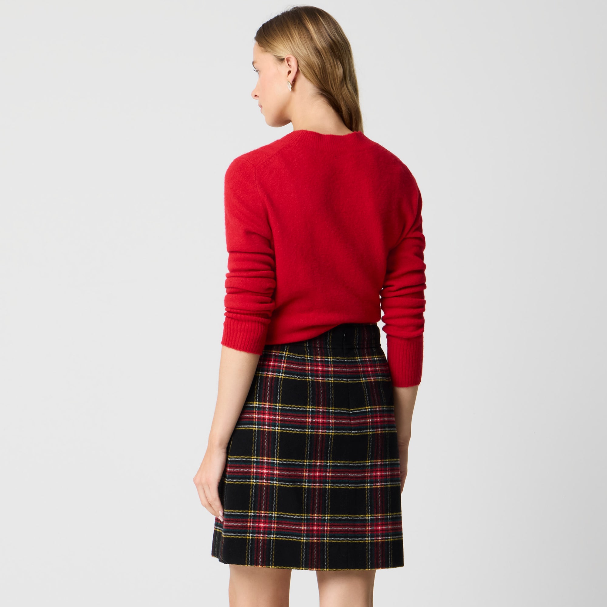 Plaid wool-blend A-line mini skirt