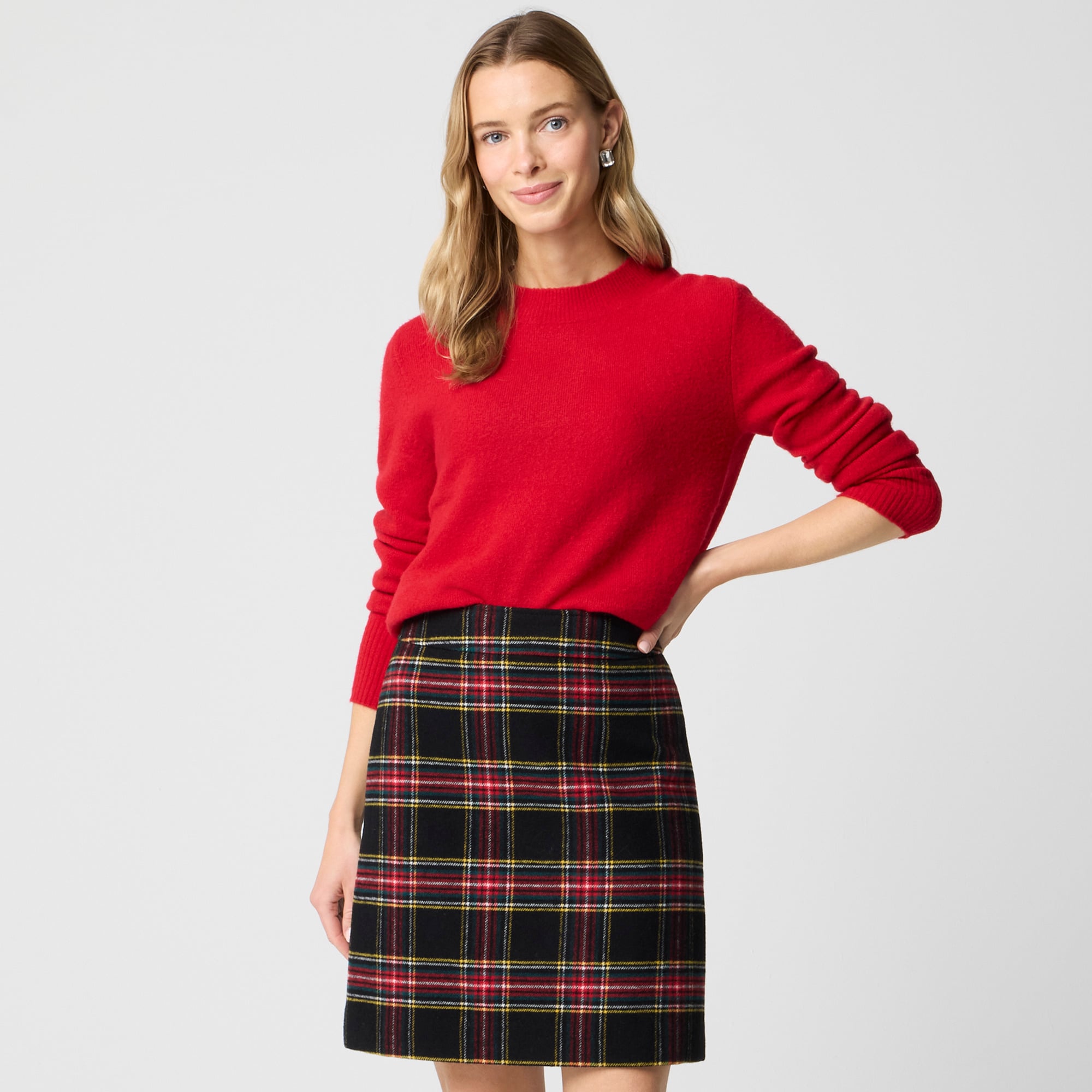womens Plaid wool-blend A-line mini skirt