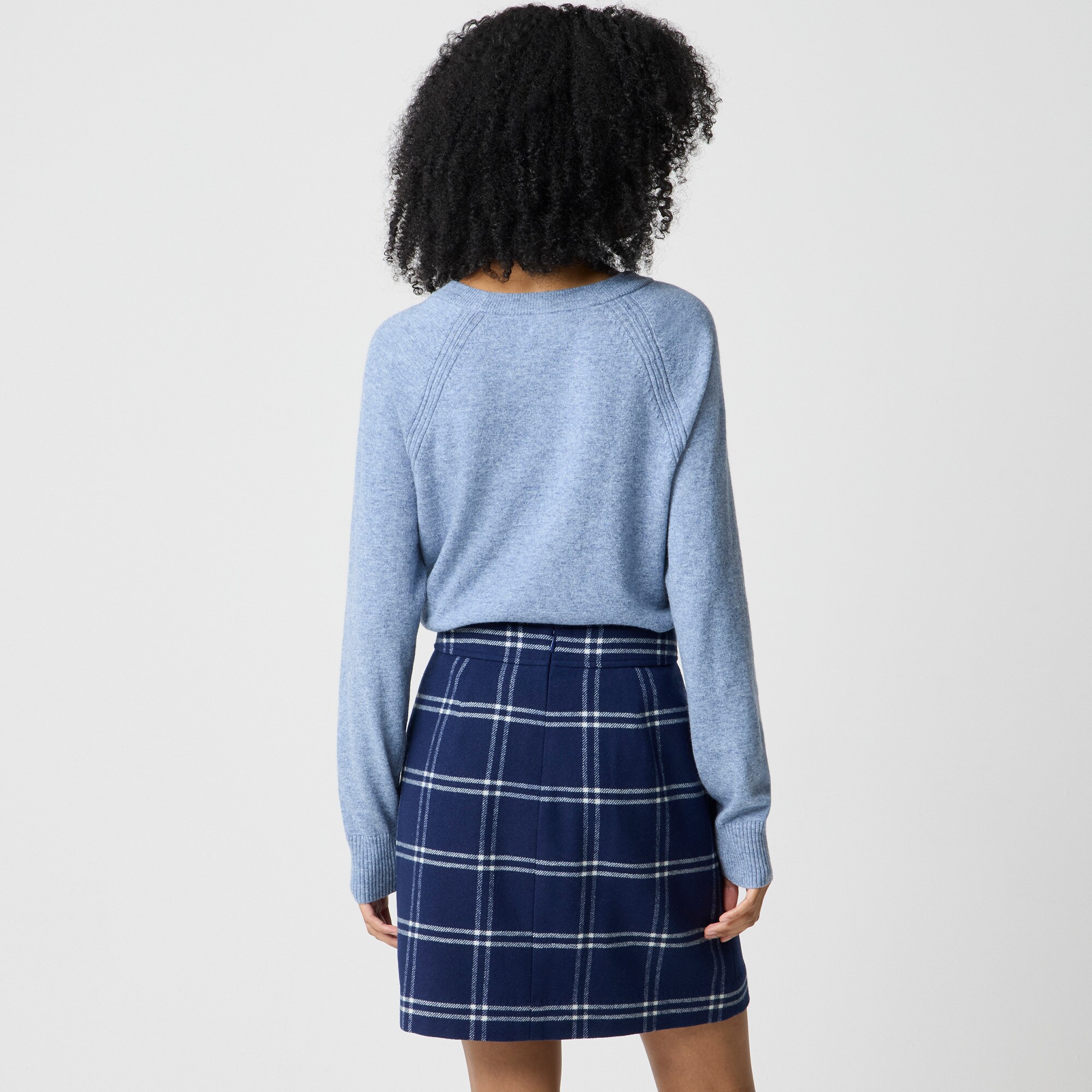 Plaid wool-blend A-line mini skirt