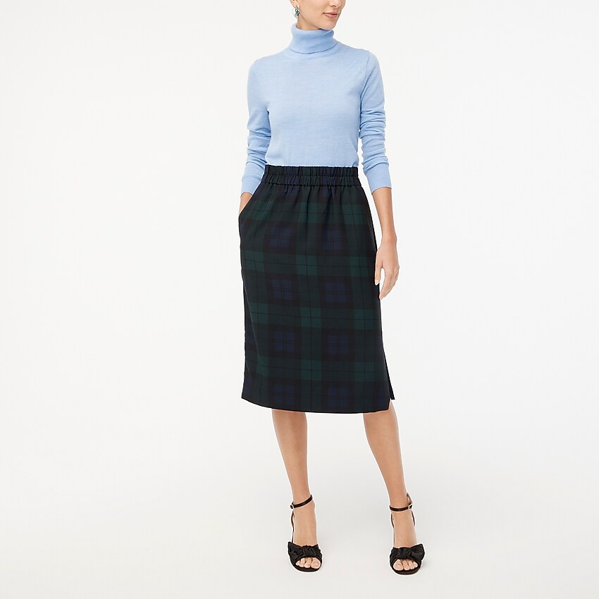factory: black watch plaid pull-on skirt for women, right side, view zoomed