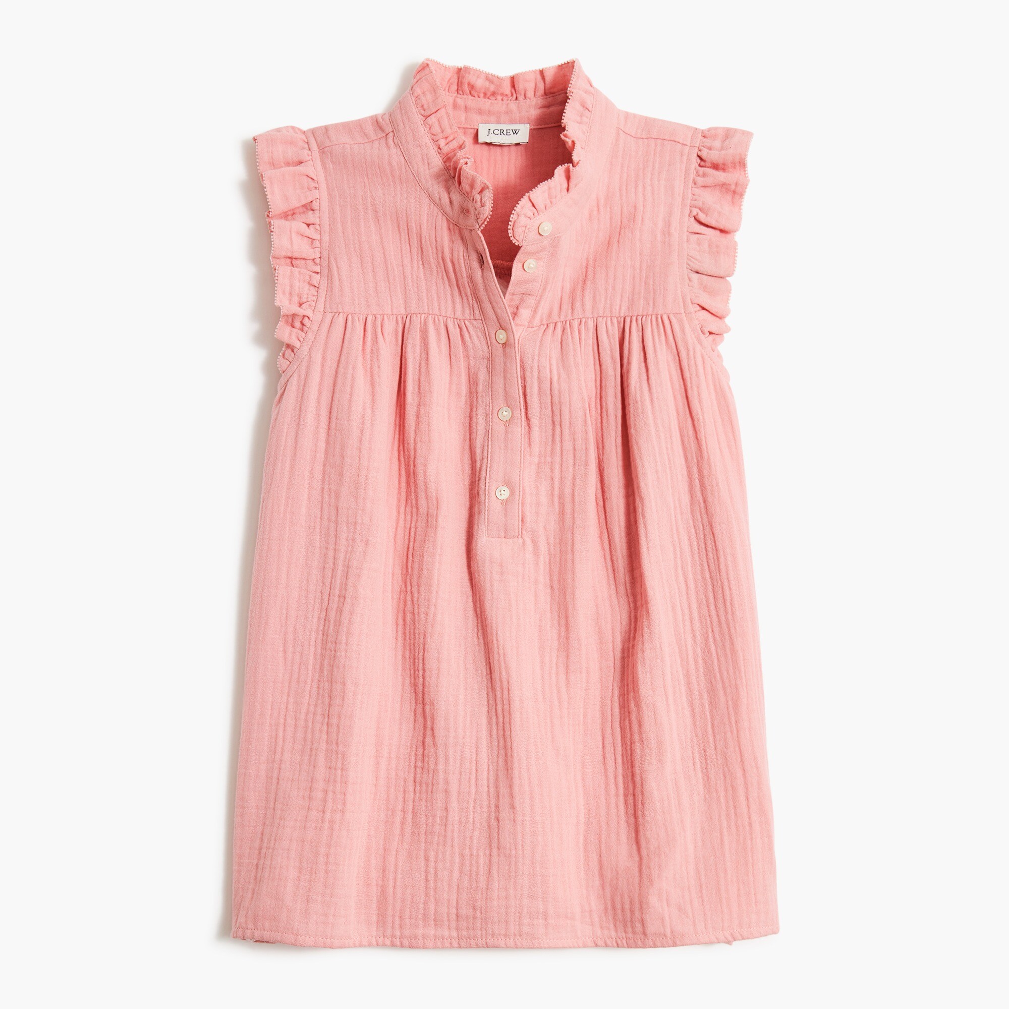 gauze smocked ruffleneck top for women