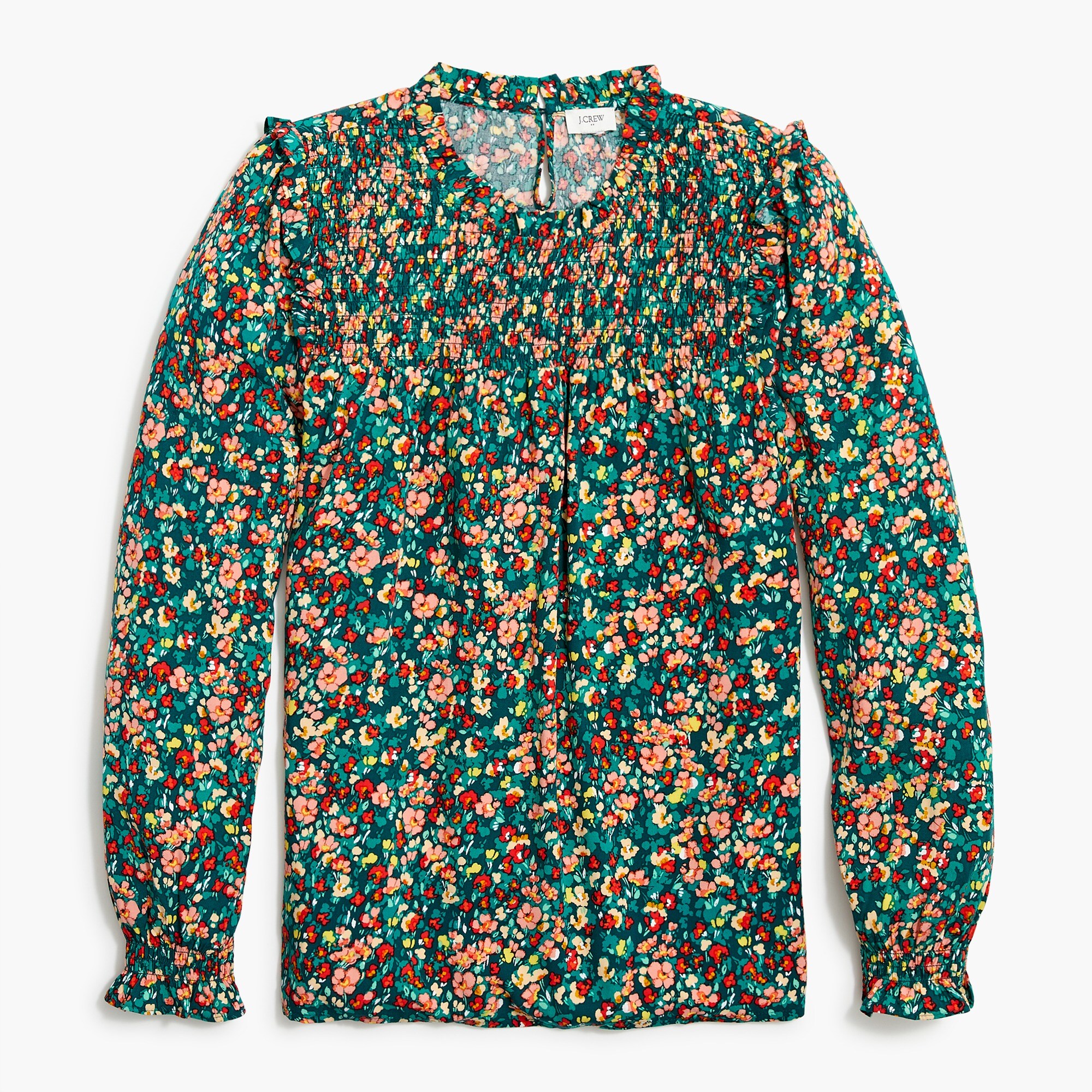 Smocked ruffleneck top