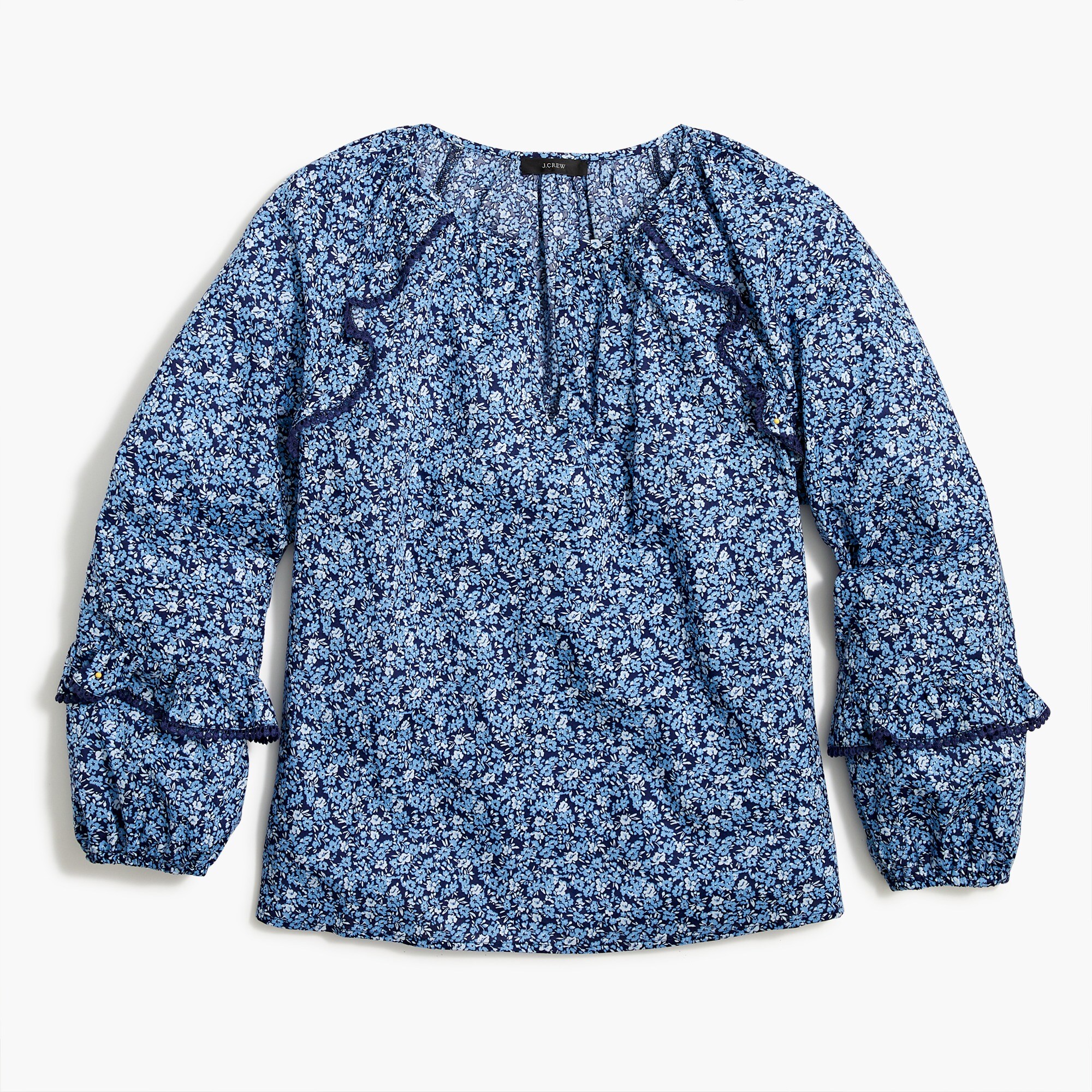 printed ruffle-trim peasant top for women