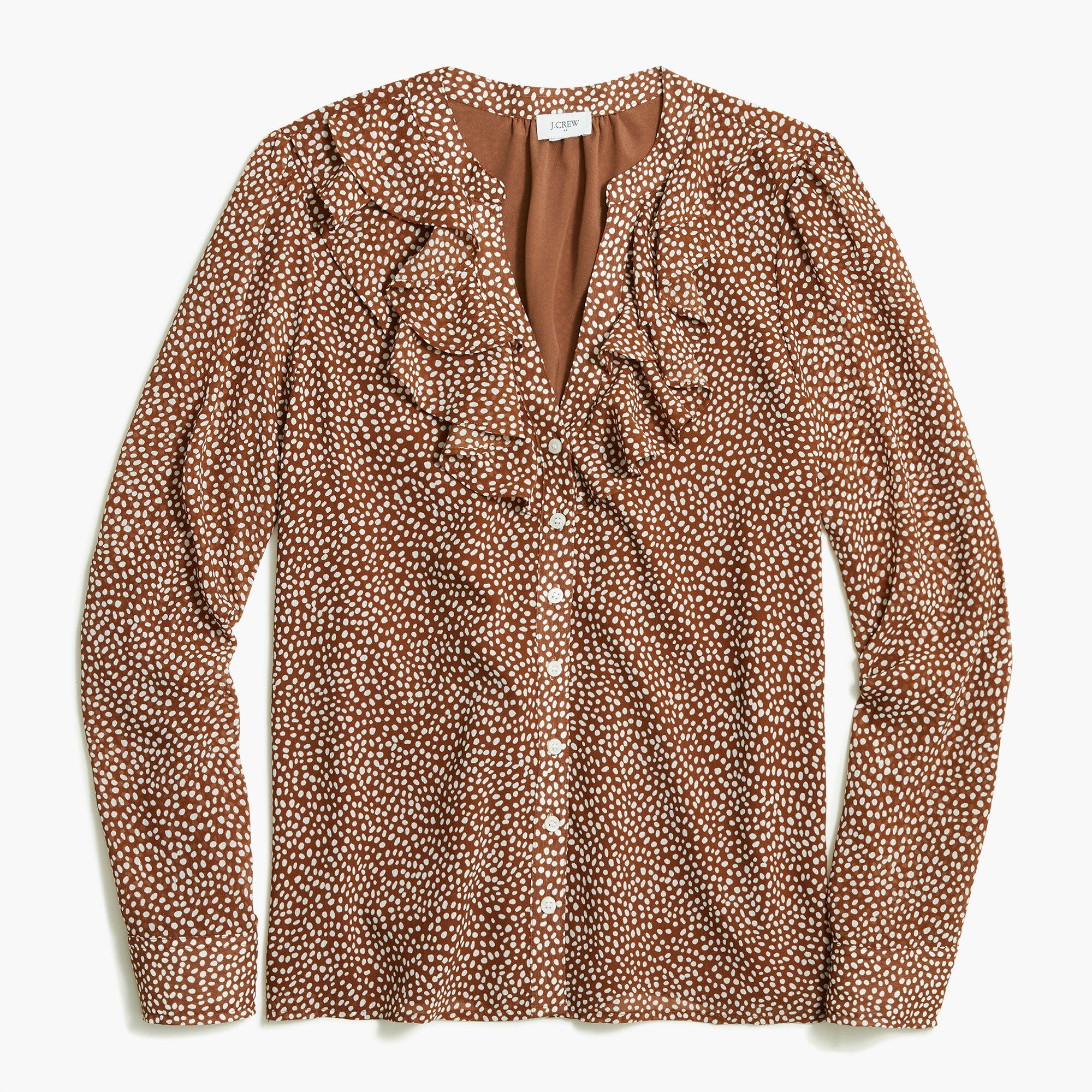 Soft gauze ruffle button-up shirt