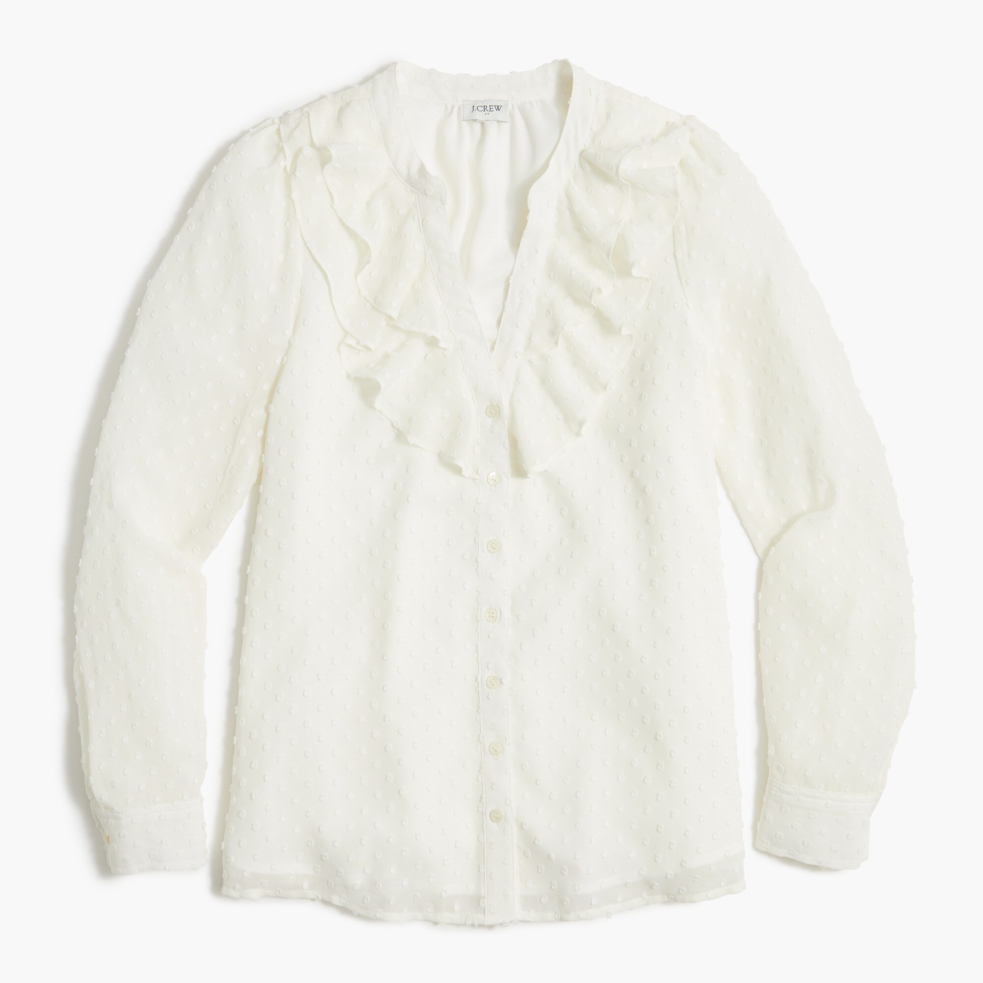 Clip-dot ruffle button-up shirt