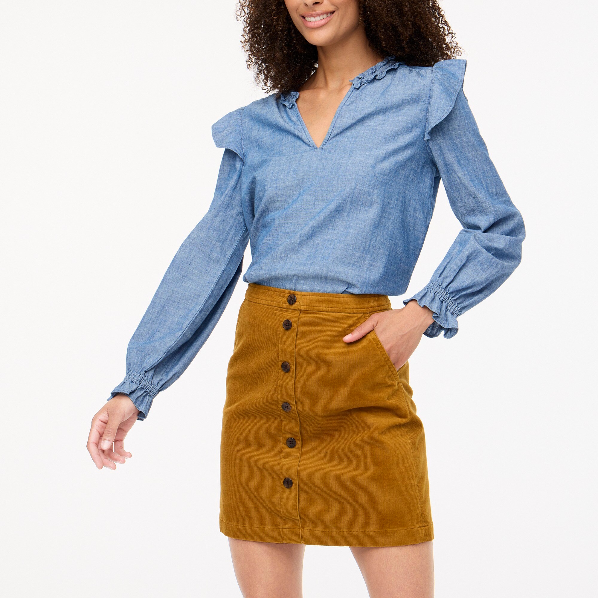 Ever After Ruffle Chambray Top main image 1