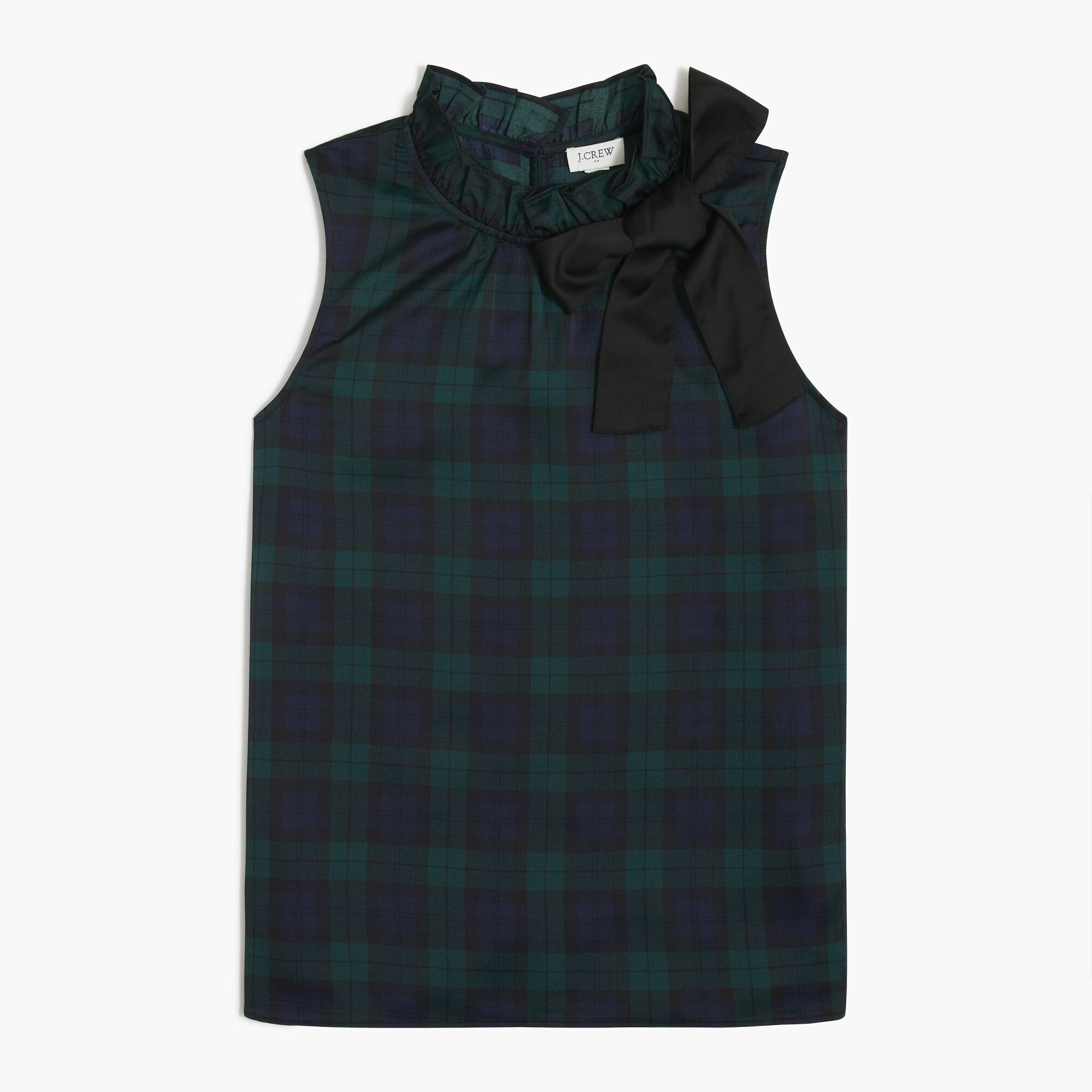 black watch plaid bow-neck ruffle top for women