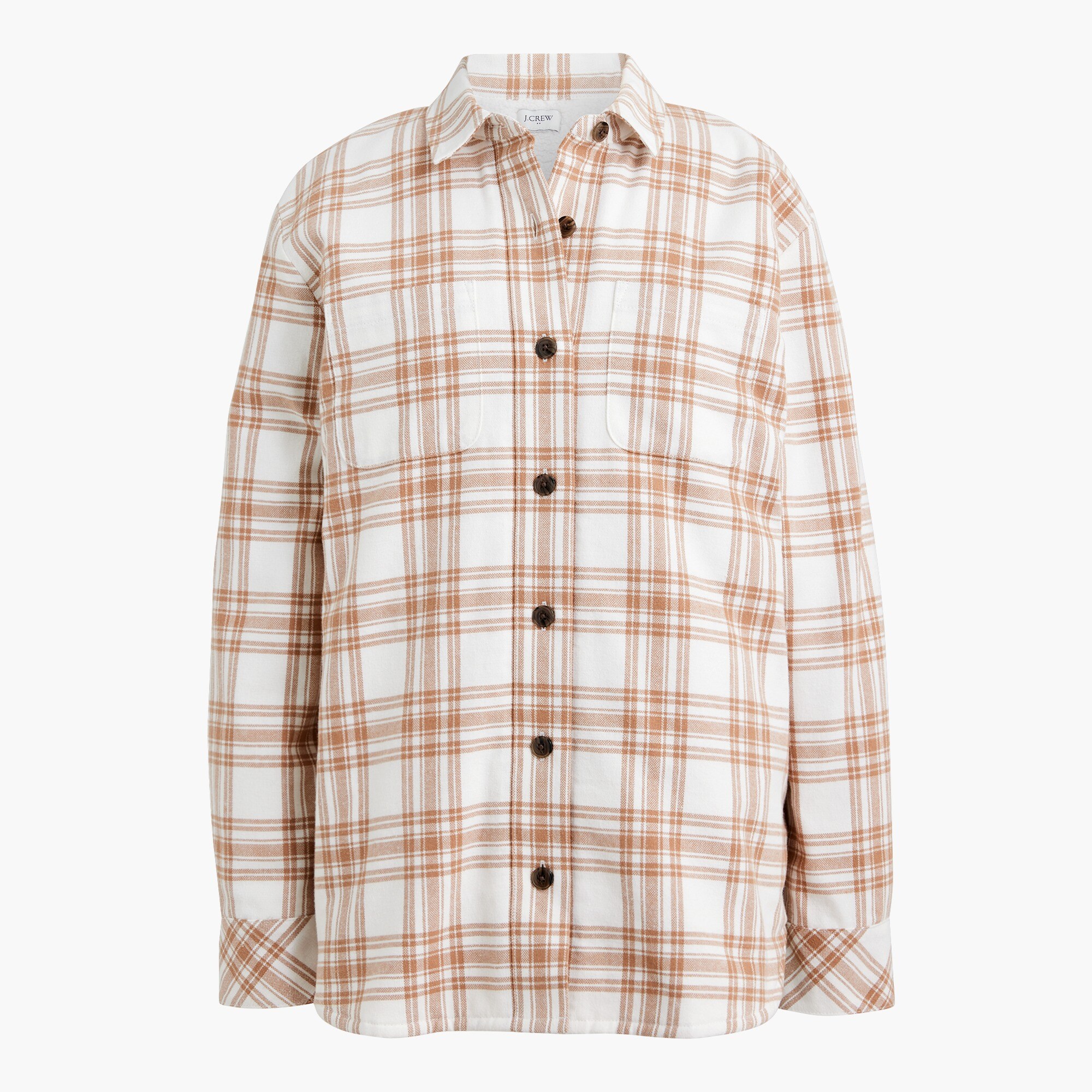 sherpa-lined plaid shirt-jacket for women