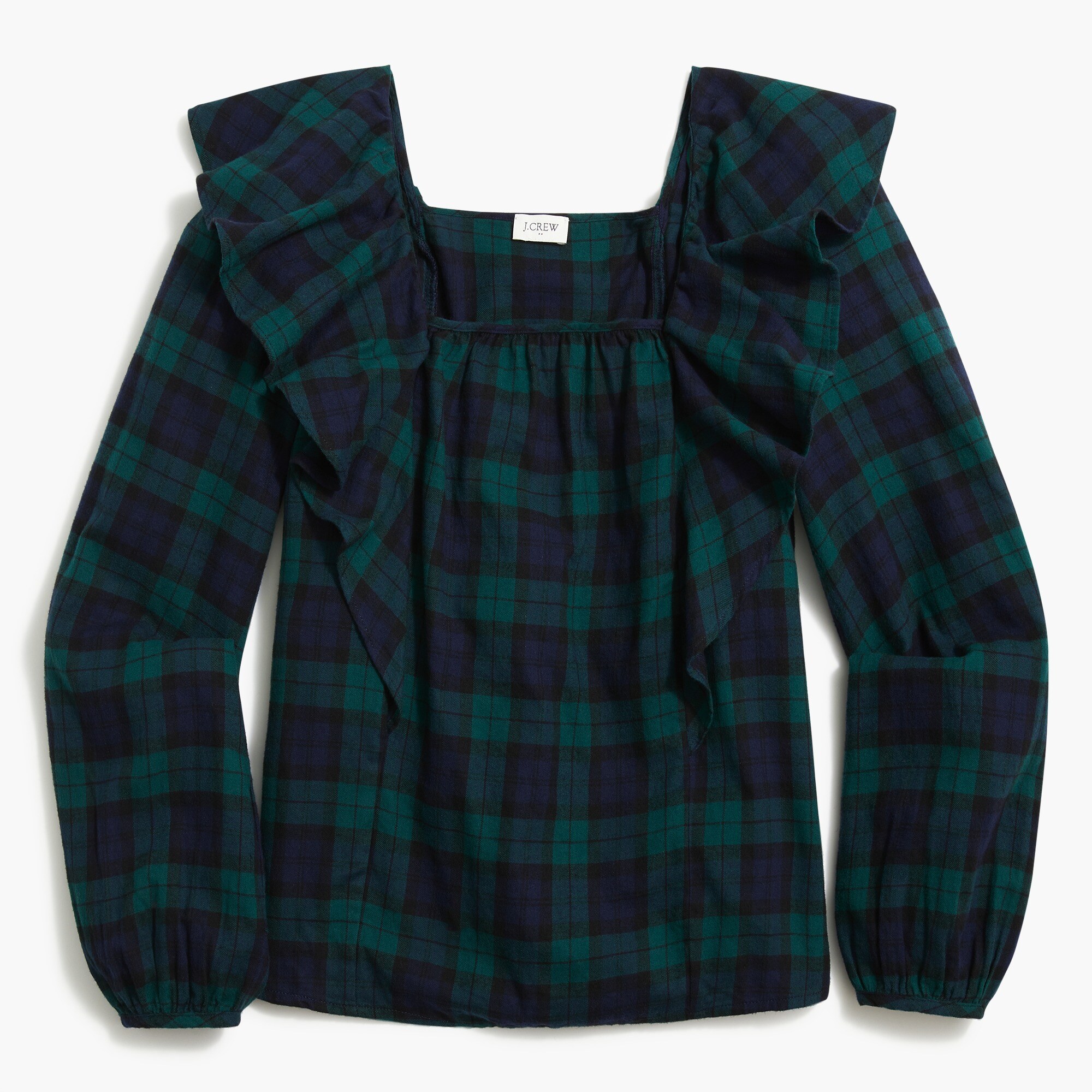 Flannel squareneck ruffle top