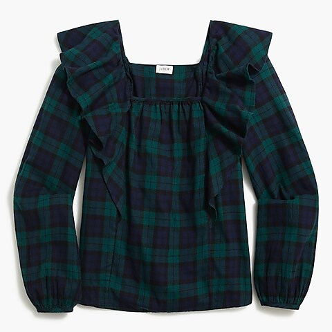  Flannel squareneck ruffle top